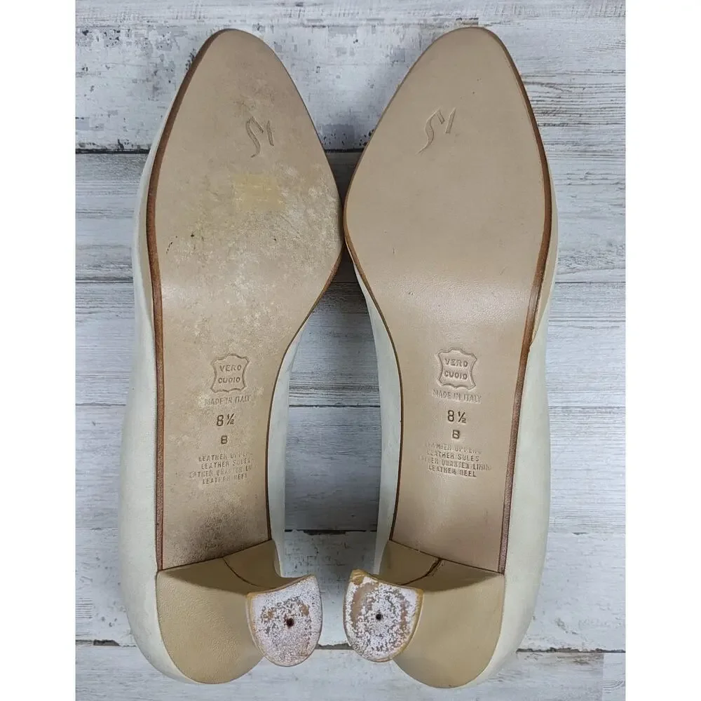 VTG Di Sandro Made In Italy Pumps 8.5B Bone Nubuck Leather Heels (Display Use)